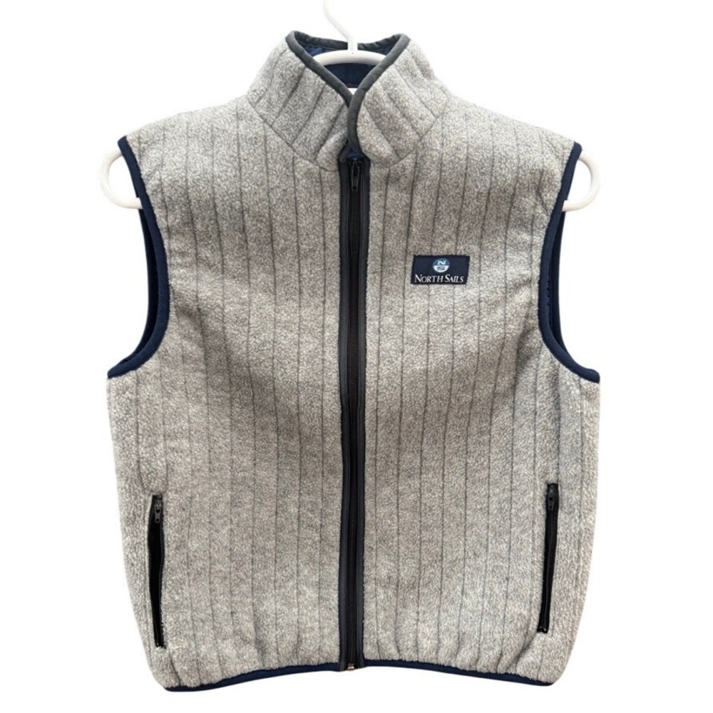North Sails Mens Polartec Fleece Vest Gray Full Zip Quilted Pockets Size M